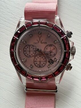 ToyWatch Pink Crystal Bezel Chronograph Watch Needs New Battery